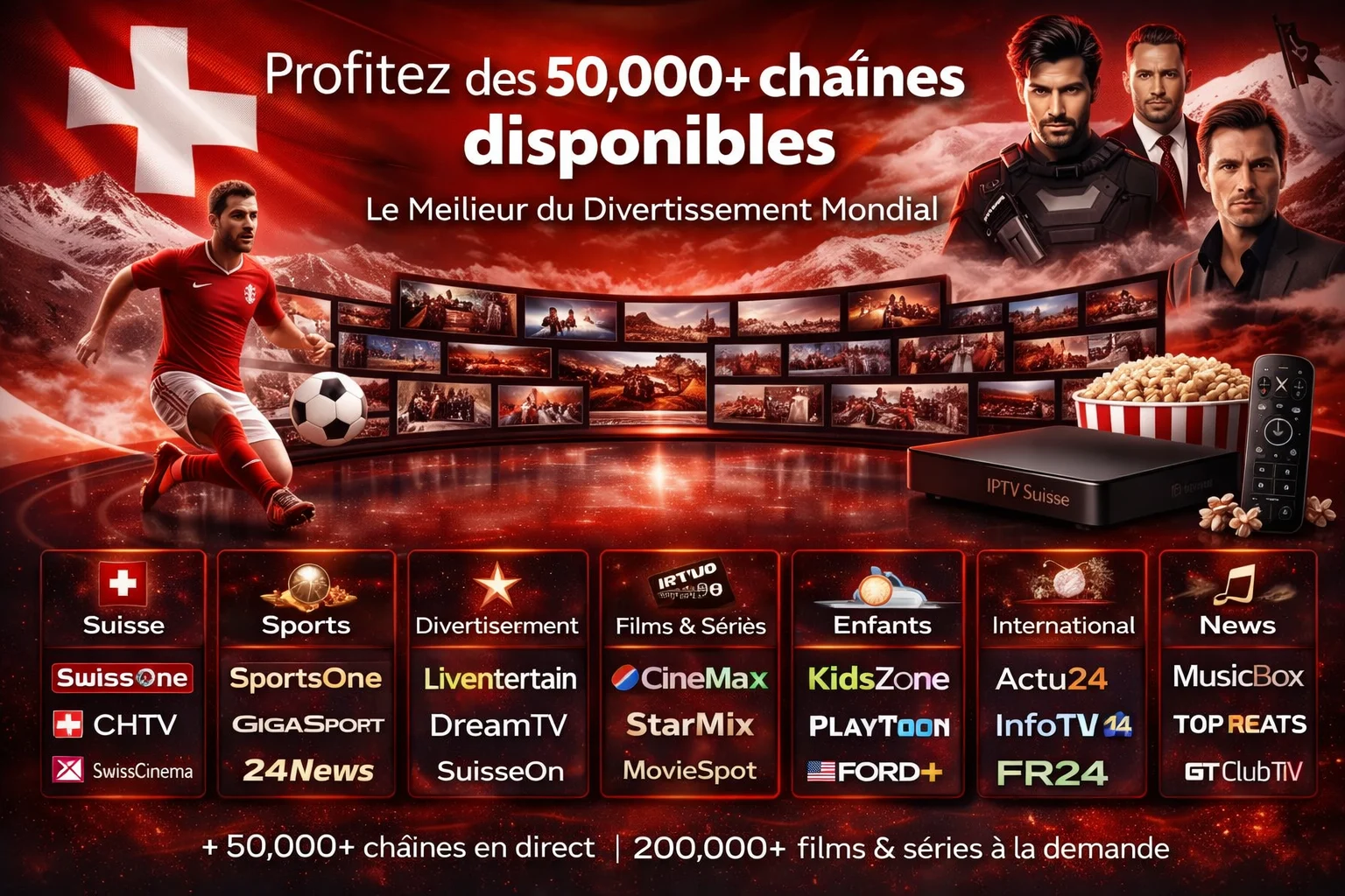 IPTV Suisse compatible sur 20+ appareils — Smart TV, Fire Stick, iPhone, Android